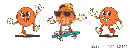 Energetic Basketball Mascot Wearing Sunglasses And Cap Showing Peace Sign Riding Skateboard And Waving Vector Illustration Energetic Basketball Mascot Wearing Sunglasses And Cap Showing Peace Sign Riding Skateboard And Waving Vector Illustration 129482131