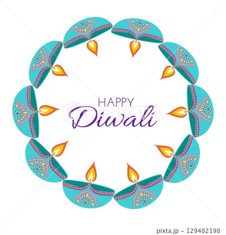 Diwali celebration elements frame with diyas and text in flat style. Deepavali vector illustration for print and online projects Diwali celebration elements frame with diyas and text in flat style. Deepavali vector illustration for print and online projects 129482198