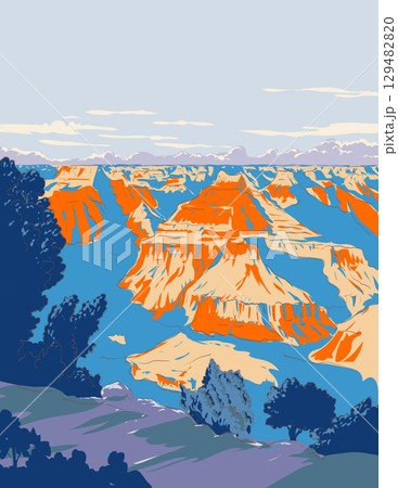South Rim of Grand Canyon National Park Arizona WPA Ukiyo-e Style 129482820
