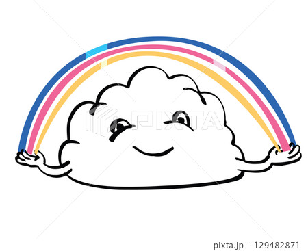 Cartoon Happy Cloud Making Rainbow Drawing 129482871