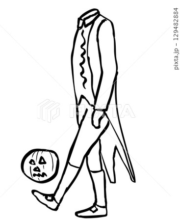 Cartoon Headless Man Juggling Pumpkin Head Drawing 129482884