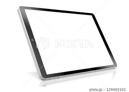 3D brandless tablet with empty screen isolated on white background 129483101