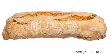 Baked strudel sprinkled with sugar and cherries on isolated background 129483136