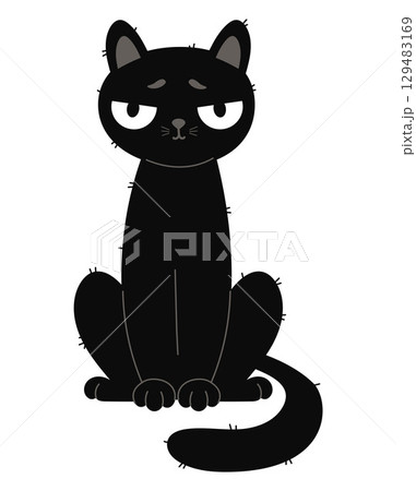 Cute Black Cat. Funny Pet on White Background. Vector illustration. Not AI 129483169