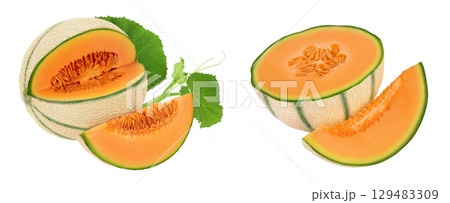 Cantaloupe melon isolated on white background with  full depth of field, 129483309