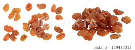 Brown raisin isolated on white background . Top view. Flat lay 129483312