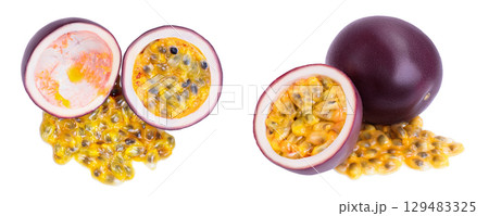 passion fruits half isolated on white background. maracuya . Top view. Flat lay 129483325