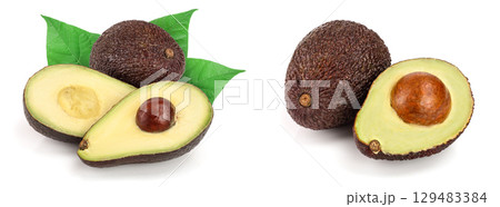 avocado and half isolated on white background avocado and half isolated on white background 129483384