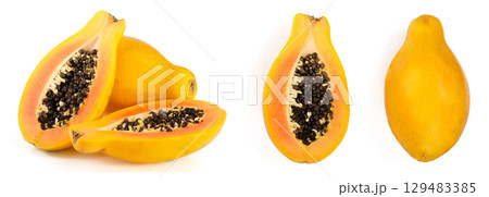 ripe cut papaya isolated on a white background ripe cut papaya isolated on a white background 129483385