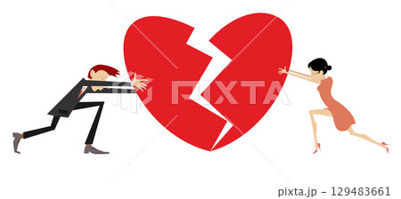 Man and woman trying to restore love. Love couple reunion. Young couple try to restore a broken heart. Concept illustration Man and woman trying to restore love. Love couple reunion. Young couple try to restore a broken heart. Concept illustration 129483661