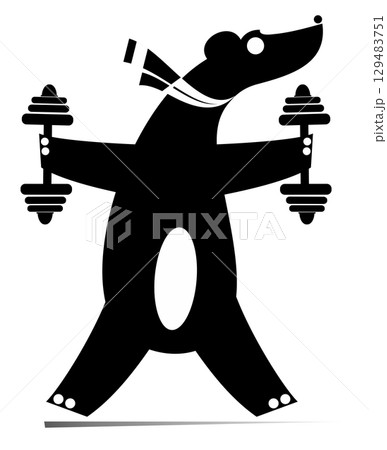 Cute bear does exercises with dumbbells. Cartoon bear does exercises with the heavy weight dumbbells. Black and white illustration Cute bear does exercises with dumbbells. Cartoon bear does exercises with the heavy weight dumbbells. Black and white illustration 129483751