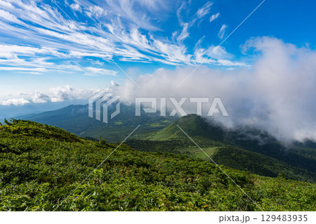夏の快晴の青森の八甲田山の登山道 129483935