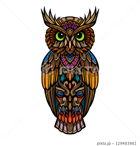 Colorful owl  mandala arts isolated on white background 129483981