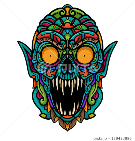 Colorful zombie  mandala arts isolated on white background 129483986