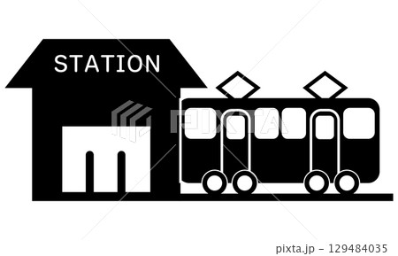 駅と電車のシルエットアイコン 129484035