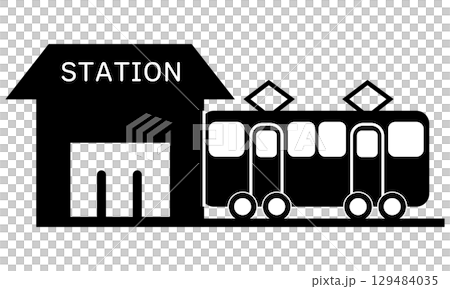駅と電車のシルエットアイコン 129484035