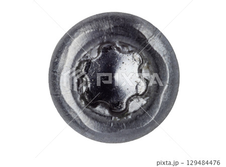 Silver Torx screw macro close up 129484476