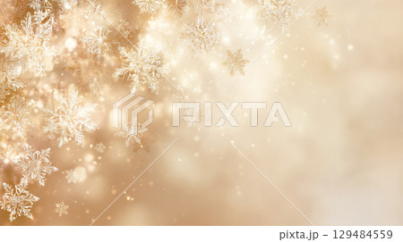 金色の雪の結晶が舞う冬背景 129484559