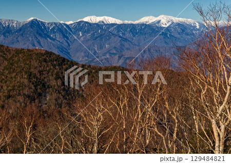 冬の毛無山稜線から見る南アルプスの山並み 冬の毛無山稜線から見る南アルプスの山並み 129484821