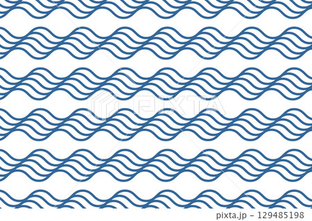 Waves background. Repeated blue curvy lines. Flowing water print. Ocean, sea or river pattern. Aqua texture. Summer wallpaper in maritime style. Swimming pool liquid. Vector flat illustration Waves background. Repeated blue curvy lines. Flowing water print. Ocean, sea or river pattern. Aqua texture. Summer wallpaper in maritime style. Swimming pool liquid. Vector flat illustration 129485198