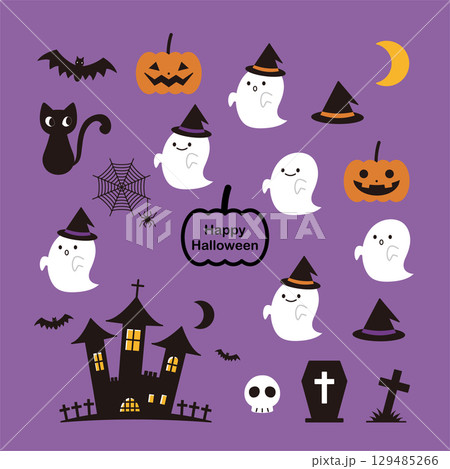 ハロウィンのイラストセット（塗り） 129485266