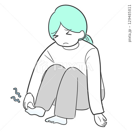 足が冷えて不快感を感じる女性のイラスト|足の冷え,女性,不快,座る 足が冷えて不快感を感じる女性のイラスト|足の冷え,女性,不快,座る 129485811