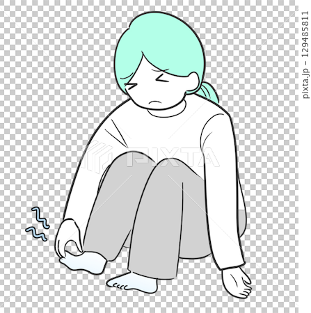 足が冷えて不快感を感じる女性のイラスト|足の冷え,女性,不快,座る 足が冷えて不快感を感じる女性のイラスト|足の冷え,女性,不快,座る 129485811