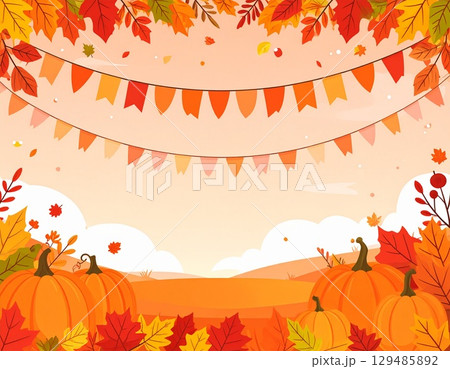 秋の可愛い告知用背景 129485892