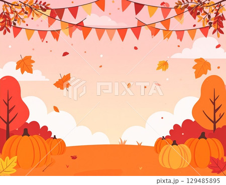 秋の可愛い告知用背景 129485895