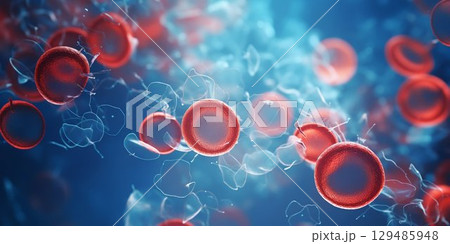 Microscopic View of Platelets for Medical Science Concept. Generative ai 129485948