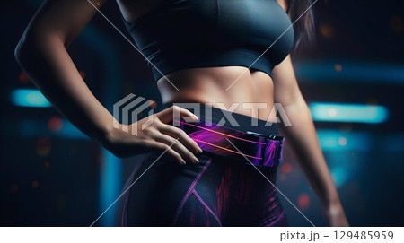 Well-Defined Abs of a Woman in Sports Attire. Generative ai 129485959