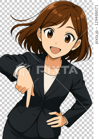 一位身著西裝的女商人面帶愉快的微笑 129486071