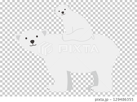 白熊の母の上に乗る子熊のイラスト_目線 129486355