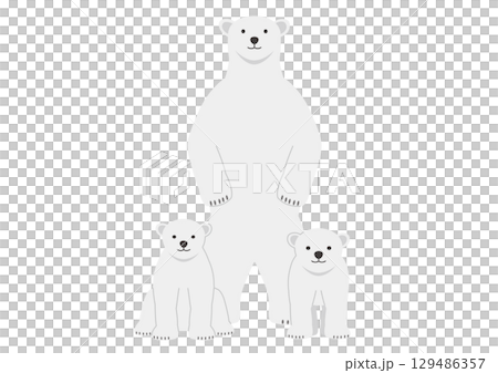 立つ親と座る子供の白熊の親子のイラスト 立つ親と座る子供の白熊の親子のイラスト 129486357