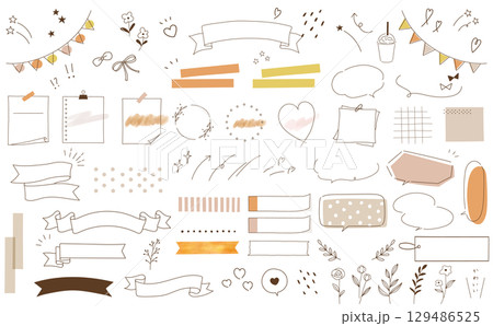 手描き風吹き出し素材セット秋カラー 129486525