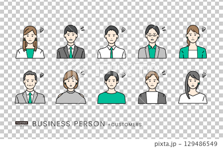 A simple facial expression set (worried) that is easy to use in business situations 129486549