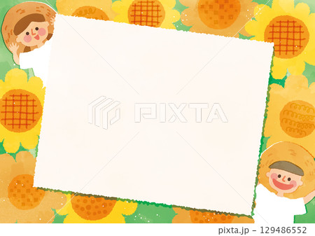 ひまわりと子供のイラスト背景 ひまわりと子供のイラスト背景 129486552