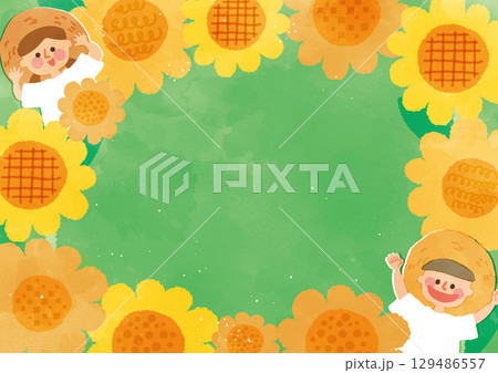 ひまわりと子供のイラスト背景 129486557