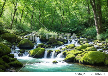 苔と水が織り成す芸術的風景 129486604
