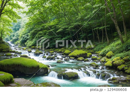 日本の美しい渓谷風景 129486608