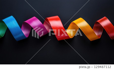 Vibrant Colorful Ribbons in Wavy Pattern on...のイラスト素材 [129487112] - PIXTA