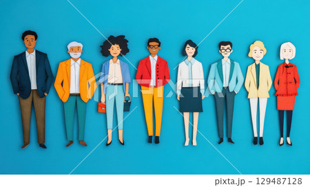 Diverse Group of Illustrated Characters on Vibrant Background 129487128