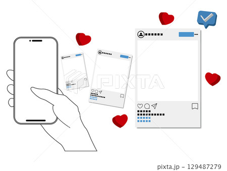 スマートフォンとSNS画面 129487279