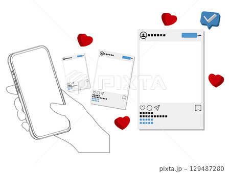 スマートフォンとSNS画面 スマートフォンとSNS画面 129487280