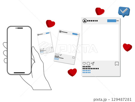 スマートフォンとSNS画面 129487281