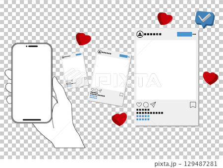 スマートフォンとSNS画面 129487281