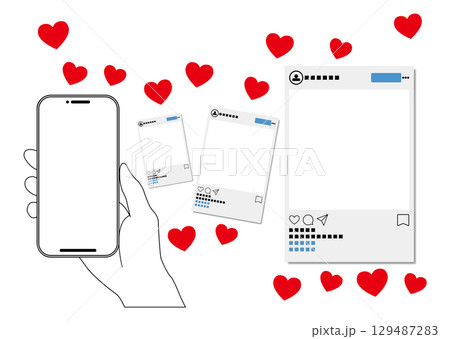 スマートフォンとSNS画面 129487283