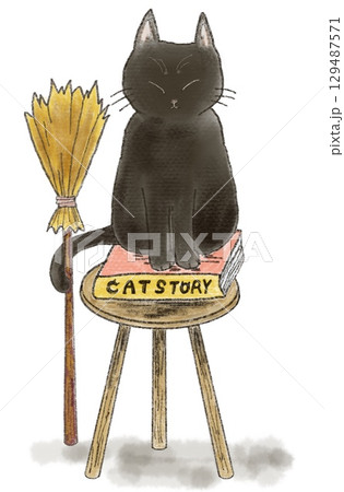 椅子に座る黒猫 129487571