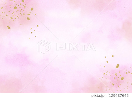 ゴールドの粒が散るピンク色の水彩テクスチャ ゴールドの粒が散るピンク色の水彩テクスチャ 129487643