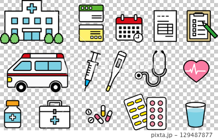 Hospital and doctor medical material set color Hospital and doctor medical material set color 129487877
